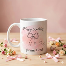 Caneca Personalizada de Aniversário Rosa Coquette