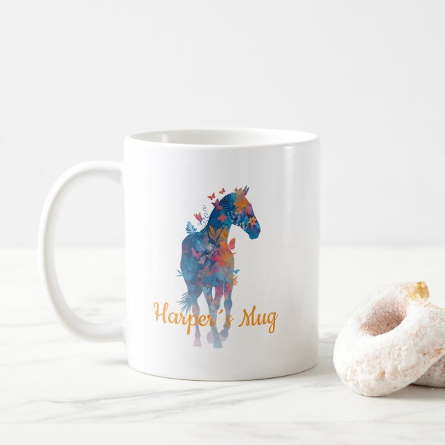 Café Caneca Personalizada de Cavalo Floral Borboleta (Com Donut)