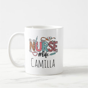 Café Caneca Personalizada de Enfermeira com Desenho Flo