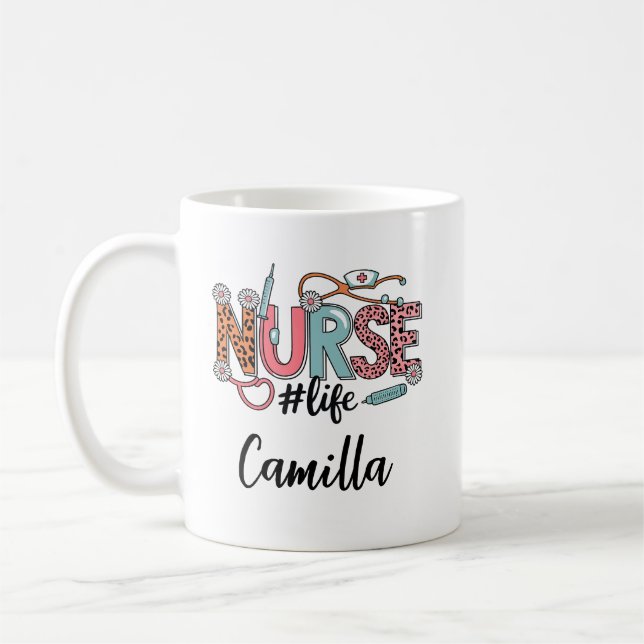 Café Caneca Personalizada de Enfermeira com Desenho Flo (Esquerda)