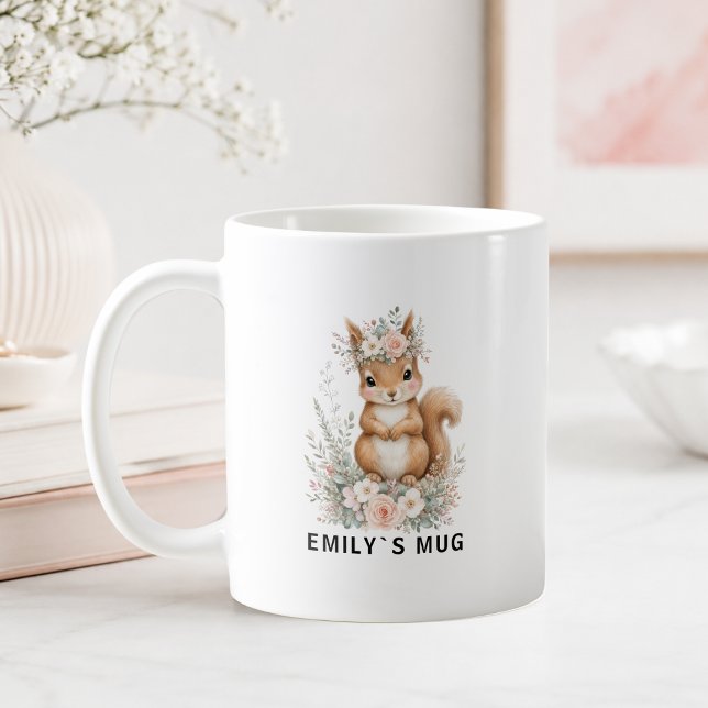 Café Caneca personalizada de esquilo da floresta com no (Custom Woodland Squirrel Mug with Name)