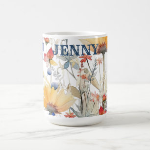 Café Caneca Personalizada de Flores Silvestres Boho Azu