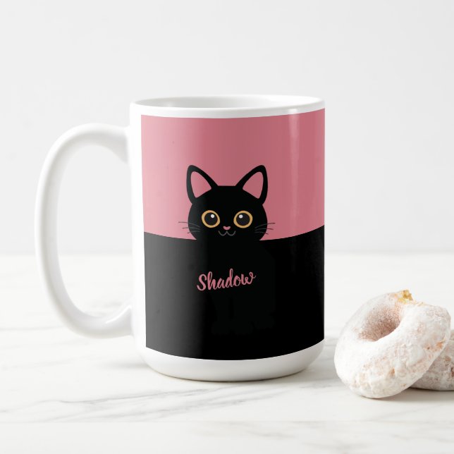 Café Caneca Personalizada de Gato Preto - Presente Para (Com Donut)