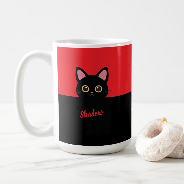 Café Caneca Personalizada de Gato Preto - Presente Para (Com Donut)