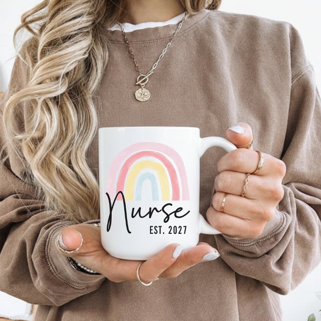 Café Caneca Personalizada de Graduação de Enfermeira Ar (Custom Rainbow Coffee Cup, Nurse Appreciation Gift, Graduation or Birthday Gift, Custom Nurse Mug,)