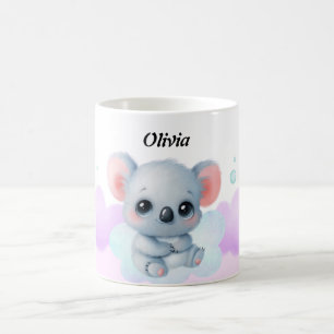 Café Caneca Personalizada de Koala Rosa e Roxa – Nome P