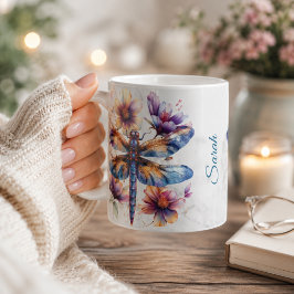 Café Caneca Personalizada de Libélula em Aquarela