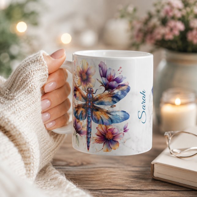 Café Caneca Personalizada de Libélula em Aquarela (Criador carregado)