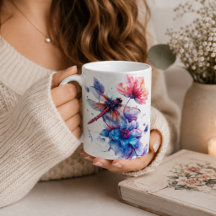 Caneca Personalizada de Libélula em Aquarela