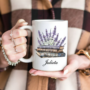 Café Caneca personalizada de livro floral de lavanda, p