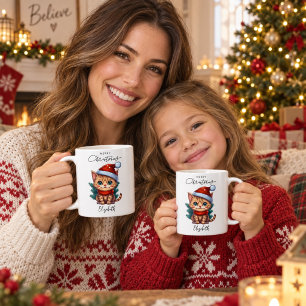 Café Caneca Personalizada de Natal com Gatinho Fofinho