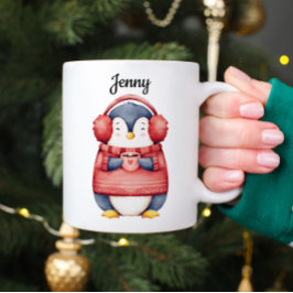 Café Caneca Personalizada de Natal Pinguim