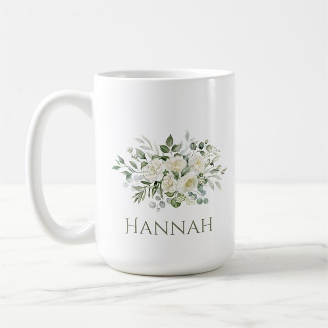 Café Caneca Personalizada de Noiva com Floral Branco (Esquerda)
