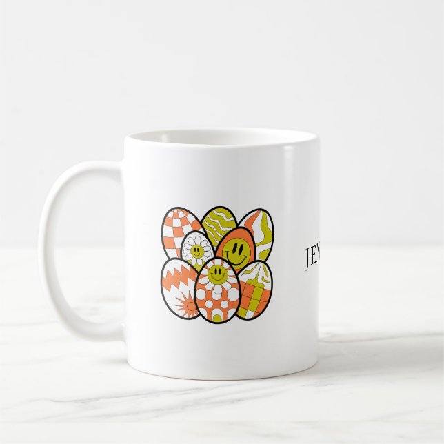 Café Caneca Personalizada de Ovo de Páscoa Retro Groovy (Esquerda)