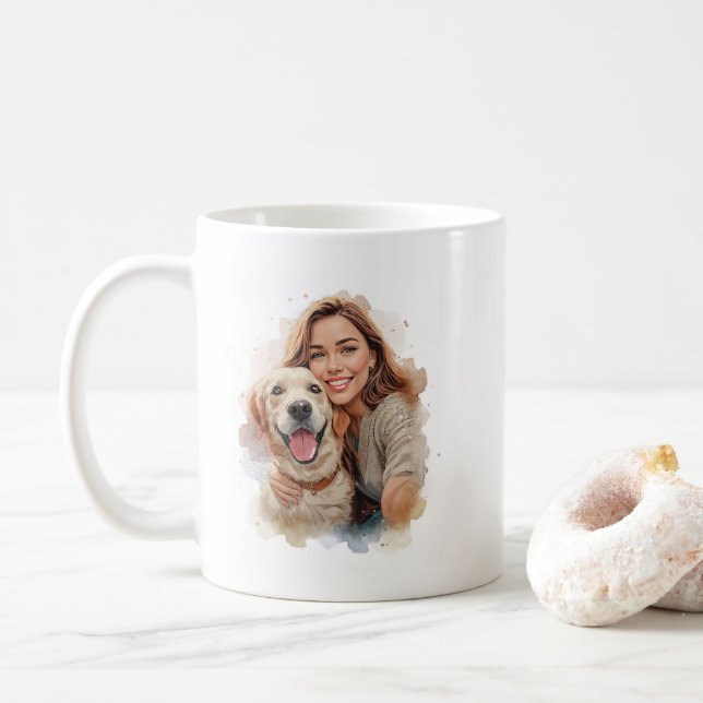 Café Caneca Personalizada de Pet & Dono a partir de Fot (Com Donut)