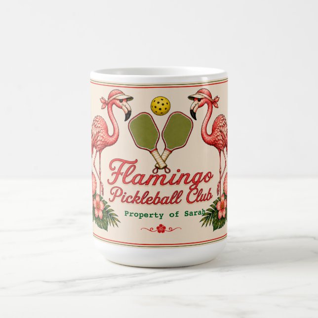 Café Caneca Personalizada de Pickleball Flamingo Retro (Centro)