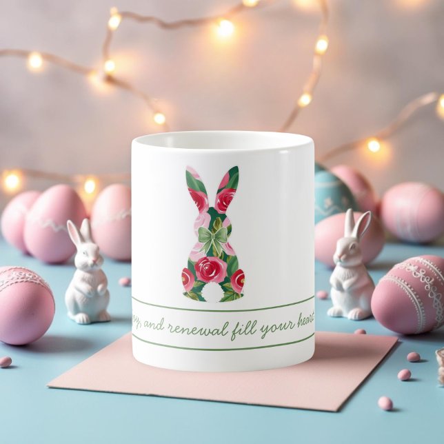 Café Caneca Personalizada do Coelho de Páscoa com Desen (Personalized Easter Bunny Mug with Floral Design)