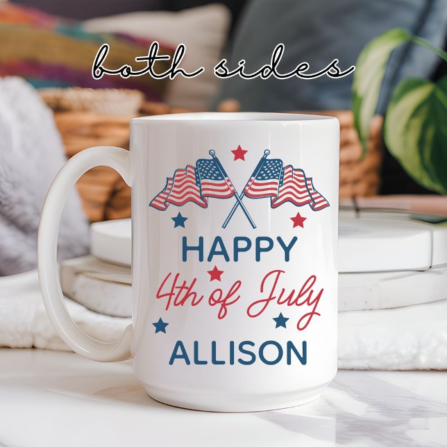 Café Caneca Personalizada Feliz 4 de Julho para Colega  (4th of july mug, happy 4th of july, usa mug, independence day gift, patriotic coffee mug, usa flag)