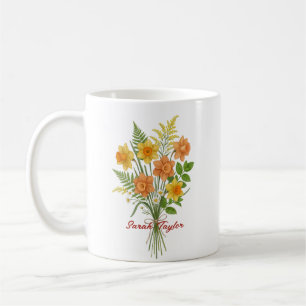 Café Caneca Personalizada Flor de Nascimento em Aquarel