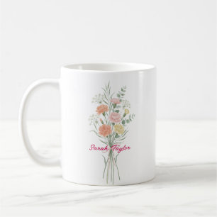 Café Caneca Personalizada Flor de Nascimento em Aquarel
