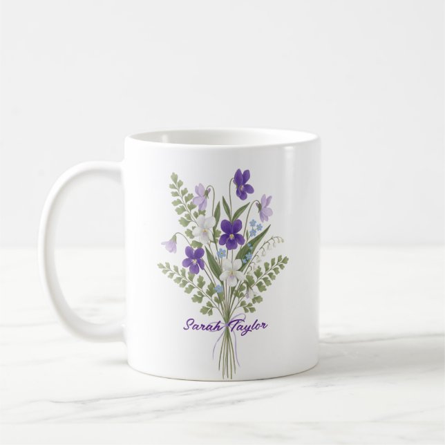 Café Caneca Personalizada Flor de Nascimento Violeta em (Esquerda)