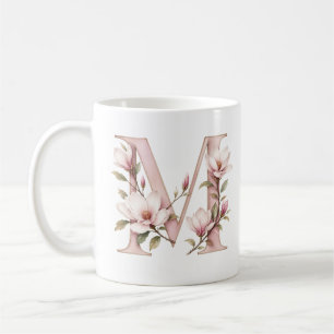 Café Caneca Personalizada Floral Letra M Flor de Magnól