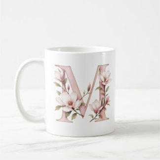 Café Caneca Personalizada Floral Letra M Flor de Magnól