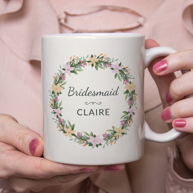 Café Caneca Personalizada Floral para Dama de Honra (Criador carregado)