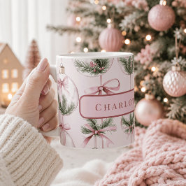 Café Caneca Personalizada Ornamento de Natal Rosa Moder