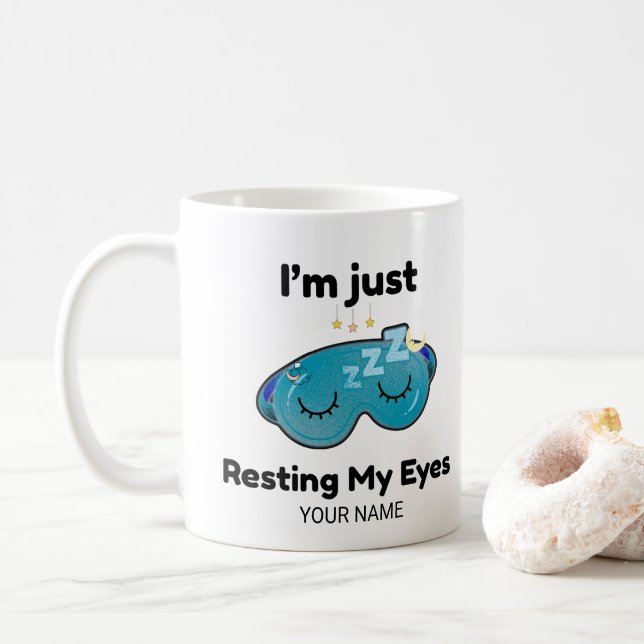 Café Caneca Personalizada Piada de Descanso Meus Olhos  (Com Donut)