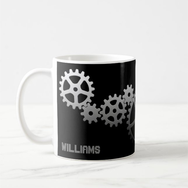 Café Caneca personalizável com padrão de engrenagens (Esquerda)