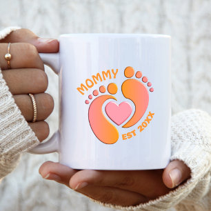 Café Caneca Pés de Bebê Laranja Rosa para Mãe