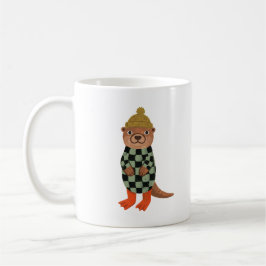 Café Caneca Preta e Branca de Lontra com Touca