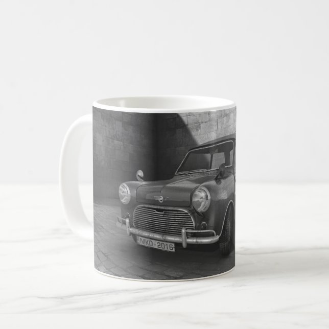 Café Caneca preto e branco do carro de Mini Cooper do (Frente Esquerda)