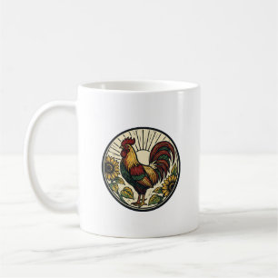 Café Caneca Redonda de Arte em Xilogravura de Girassol 