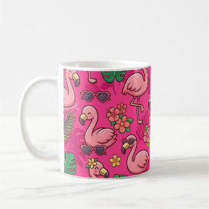 Café Caneca Rosa Tropical Flamingo - Padrão de Pássaro