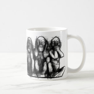Café Caneca sábia do esboço de três macacos