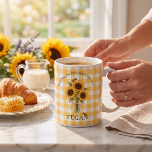 Café Caneca Sentimento Gingham Flor de Girassol Abelha