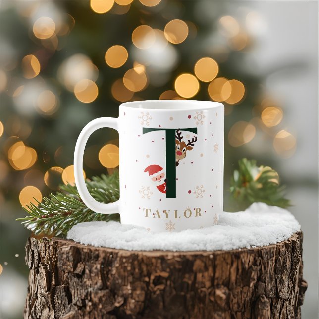 Café Caneca T de Monograma de Natal Personalizada (Criador carregado)