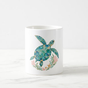 Café Caneca Tartaruga Mosaico de Vidro do Mar Coral e E