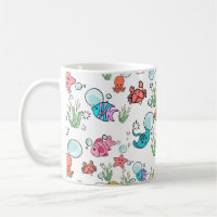 Caneca temática de criaturas marinhas. Caneca de a