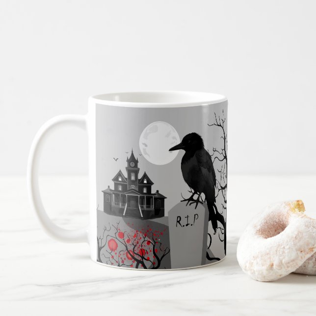 Café Caneca temática de halloween gótica assustadora (Com Donut)