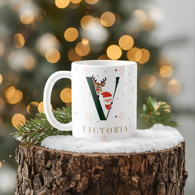 Café Caneca V de Monograma de Natal Personalizada (Criador carregado)