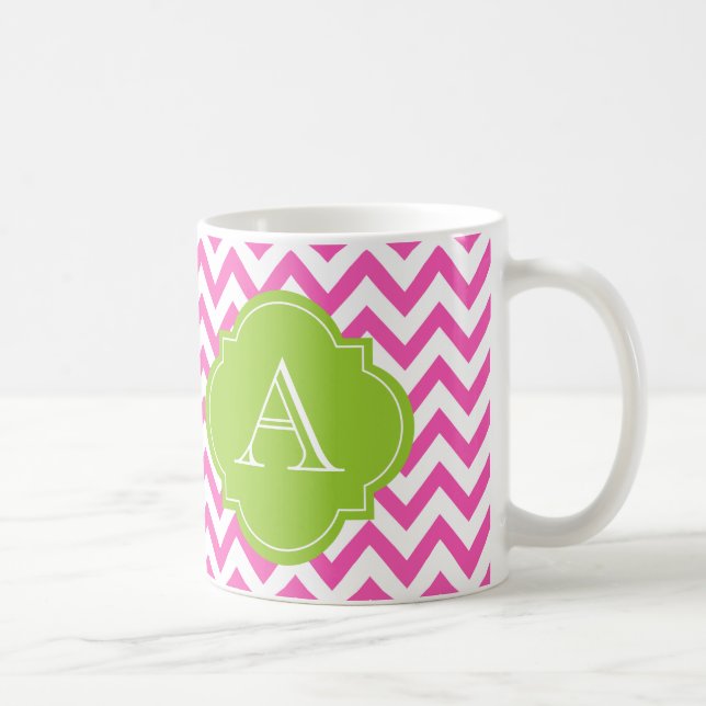 Café Caneca verde branca cor-de-rosa do monograma de (Direita)