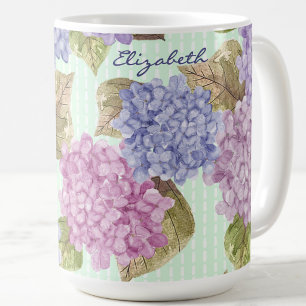 Café Caneca Verde com Nome Personalizado e Flores de Ho