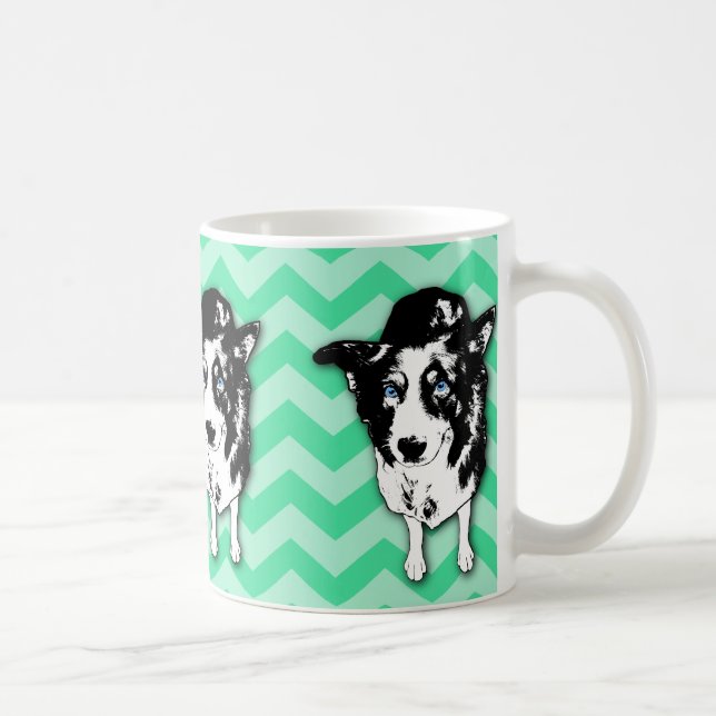 Café Caneca verde monocromática de Chevron border (Direita)
