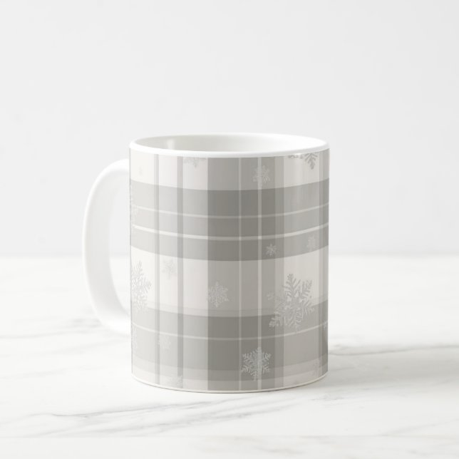 Café Caneca Xadrez Cinza Moderno de Inverno com Neve Su (Frente Esquerda)