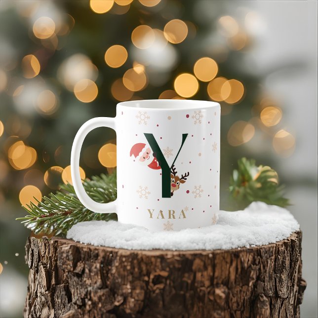 Café Caneca Y de Monograma de Natal Personalizada (Criador carregado)