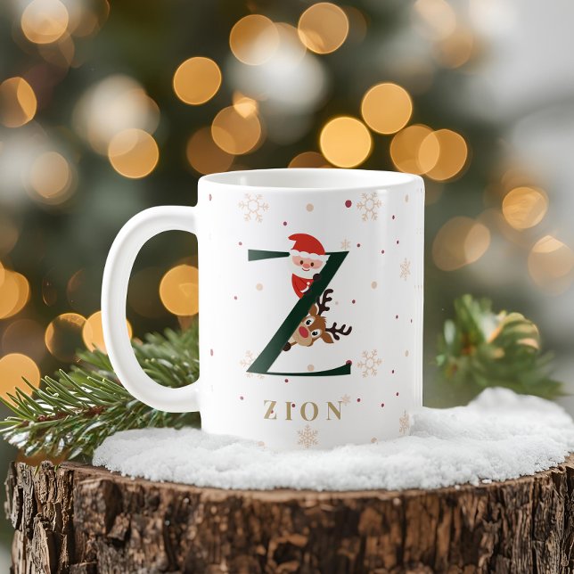 Café Caneca Z de Monograma de Natal Personalizada (Criador carregado)