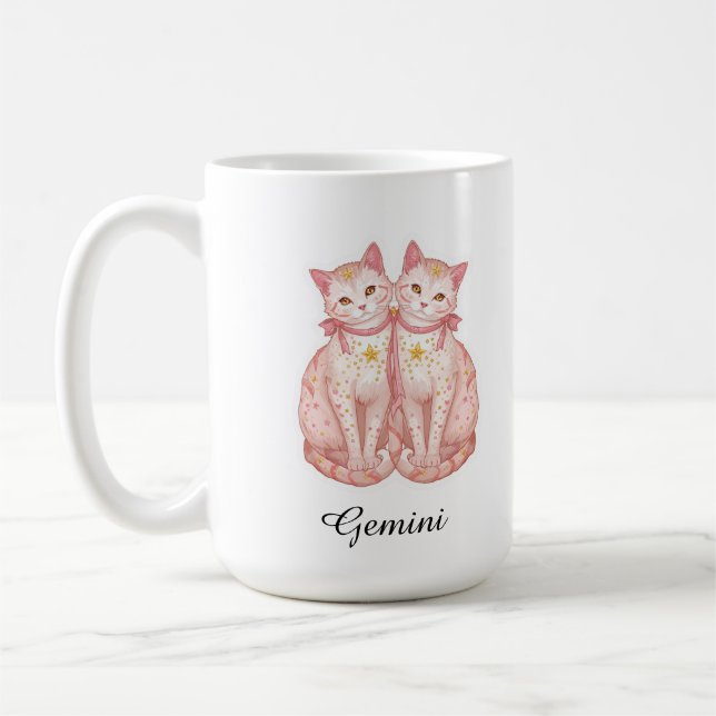 Café Caneca Zodíaco Celestial Gêmeos - Arte de Gatos Gê (Esquerda)